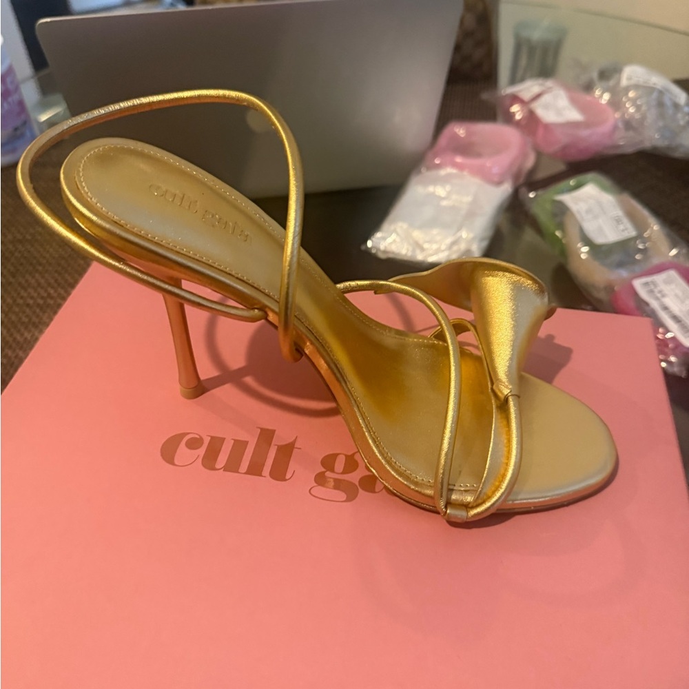 Cult Gaia Metallic Gold Strappy Heels